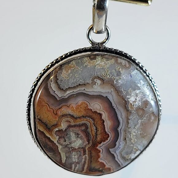 Handmade Silver Pendant – Crazy Lace Agate Cabochon + 20" Sterling Chain - Picture 1 of 10
